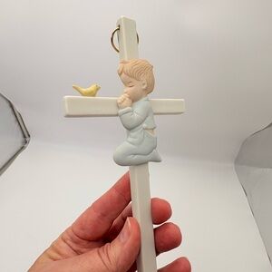 Vintage Lefton Cross with Praying Little Boy